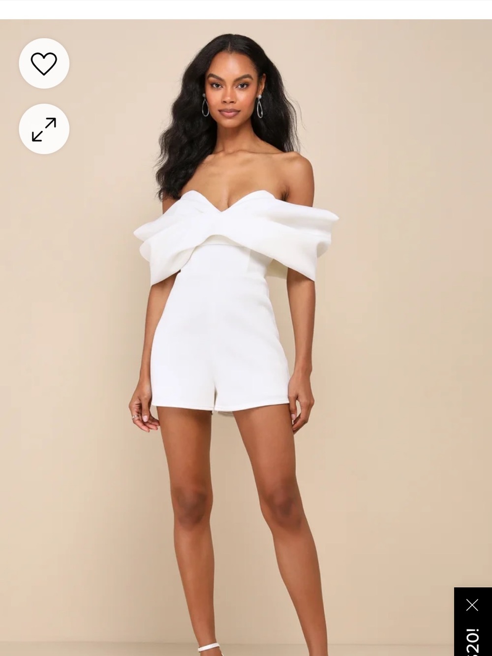 Off-Shoulder White Scuba knit Bow Romper